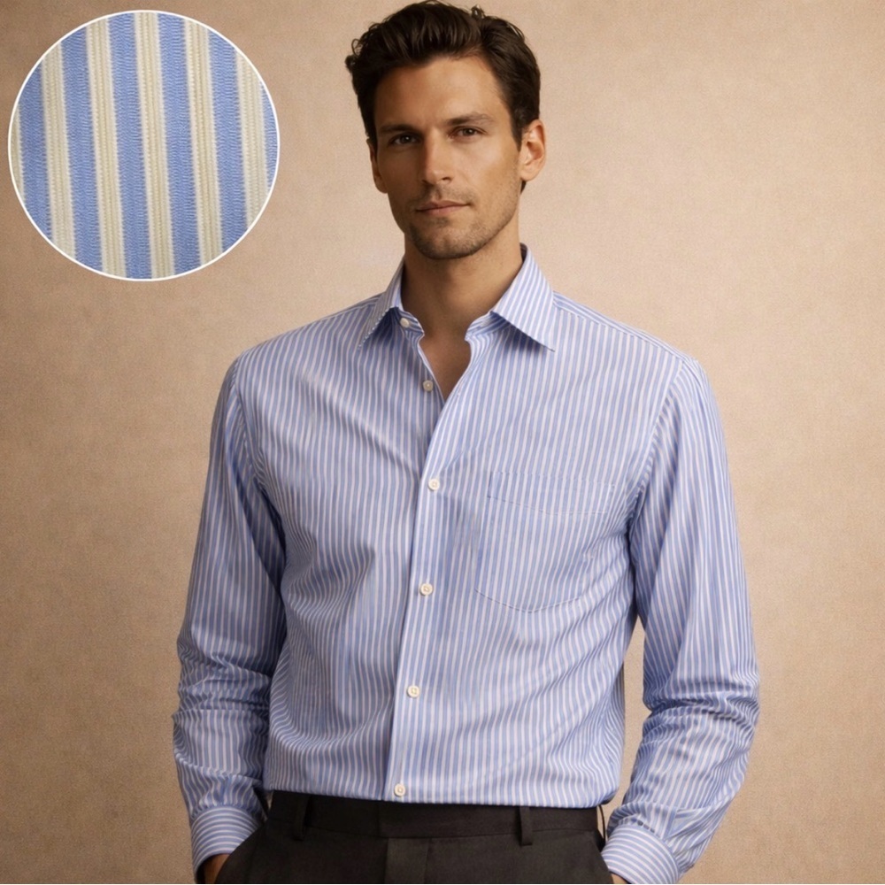 Joseph Abboud Yellow Stripe Wrinkle Free Dress Shirt Size 16 / 34
